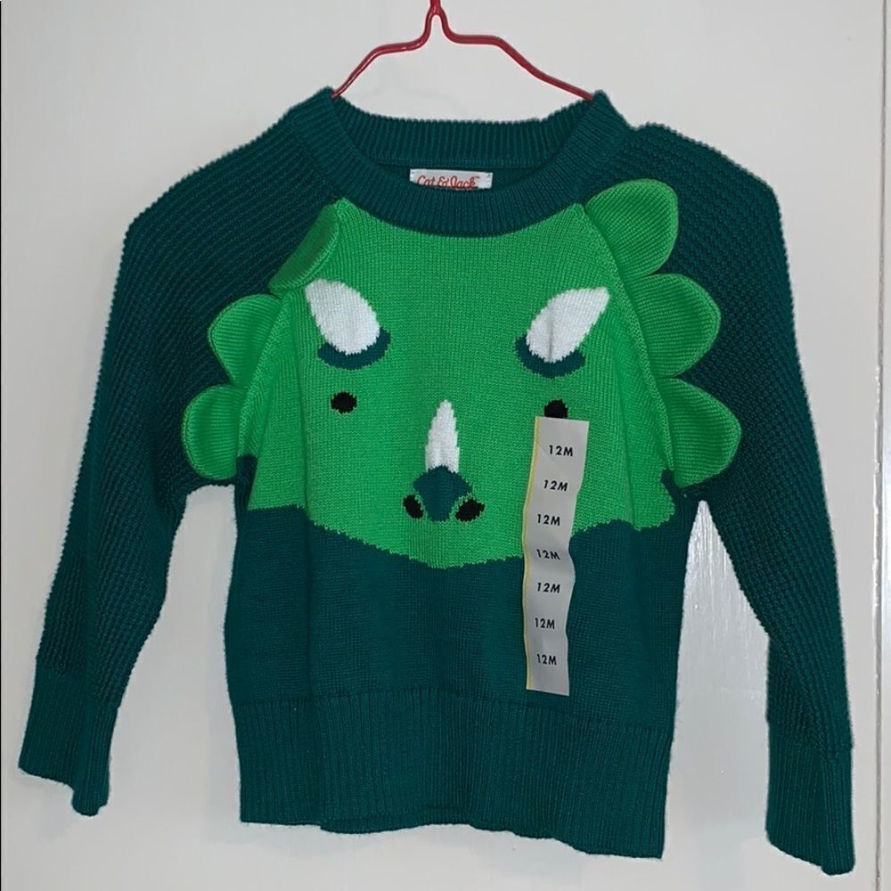 ‎Nwot Cat & Jack green triceratops sweater
